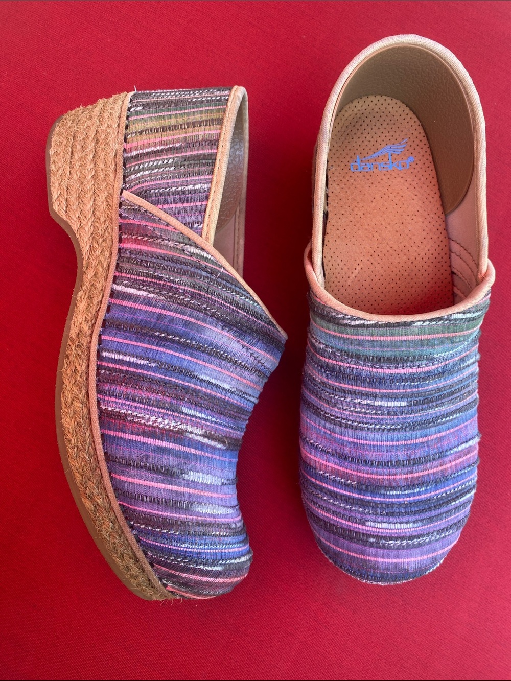 Dansko Jute Pro Shoes Womens 40 US Size 9.5-10 Rainbow Striped Artisan clogs - Picture 4 of 12